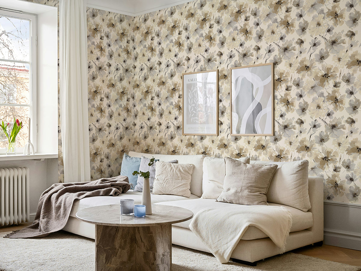Biege Watercolor Flower Removable Peel and Stick Wallpaper