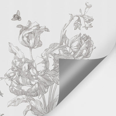 Black & White Line Floral Peel and Stick Wall Mural